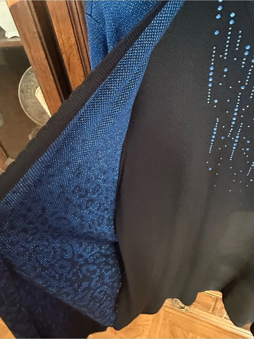 Alfred Dunner Blue and Black Open-Front Cardigan Sweater